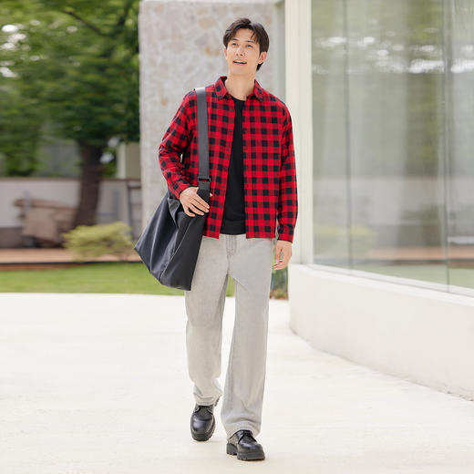 马恩MAXNEW男装2025秋季衬衫外套男纯棉法兰绒复古格子衫衬衣长袖 商品图3