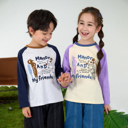 【10A抗菌纯棉】棉花堂休闲撞色插肩袖童装长袖T恤-FA61024 商品图9