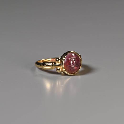 萨珊波斯石榴石动物纹印章珠戒指 商品图2