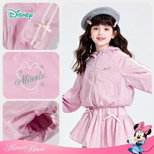 迪士尼（Disney）女童甜美时尚外套休闲撞色蝴蝶结甜美粉色防水2026春季新款上衣ZD1FS033 商品图3