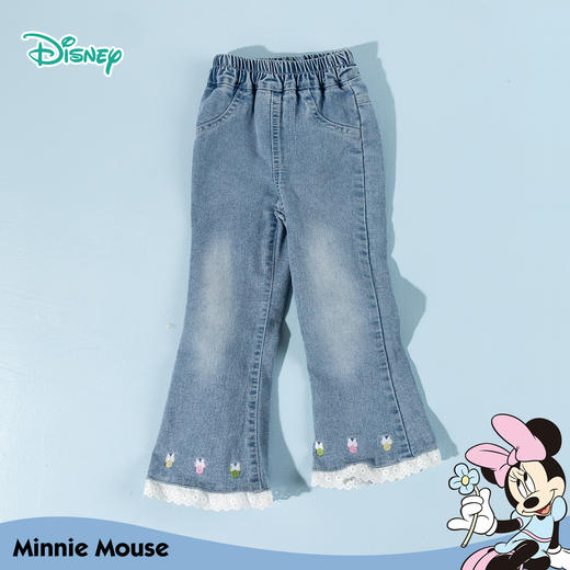 迪士尼（Disney）童装女童九分裤甜美公主阔腿微喇时髦花边牛仔裤2026春季新款裤子ZD1FK030 商品图4