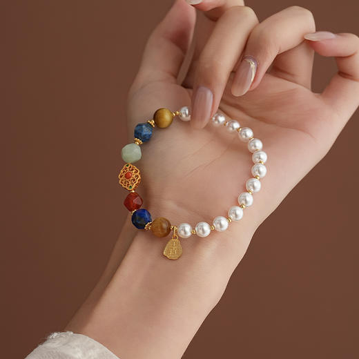 【锦愿·敦煌贝珠手串】敦煌福泽小众设计款青金石贝珠手串 敦煌风虎眼石手饰 商品图3