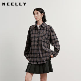 NEELLY纳俪商场同款冬季新款复古宽松格纹衬衫女韩版百搭短衬衣N25113B01148
