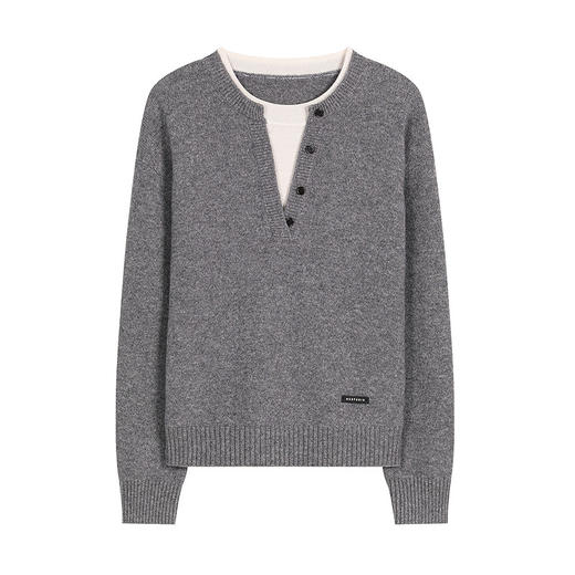 NEELLY纳俪商场同款冬季新款休闲假两件羊毛针织衫女舒适通勤上衣N25111A01101 商品图3