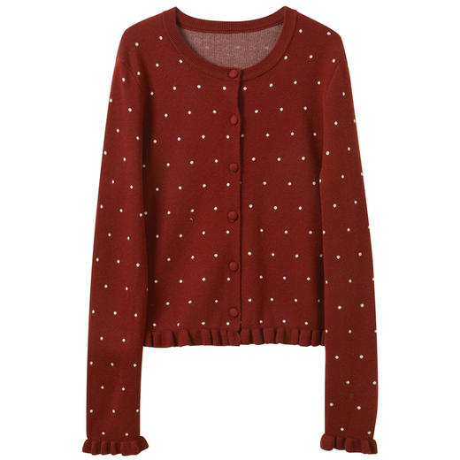 三彩2026春季新款复古波点针织衫套装吊带开衫两件套短款长袖M 商品图4