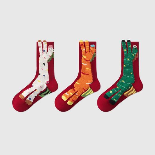 2026马年红袜 10A抗菌植绒提耳长筒袜三双装 商品图0