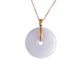 【天然正品】A货翡翠AU750玫瑰金镶天然细腻糯种紫罗兰平安扣翡翠吊坠项链29.6*23.5*6.5MM(皆取最大值)链长：45CM（长度可调节） 020425AH45