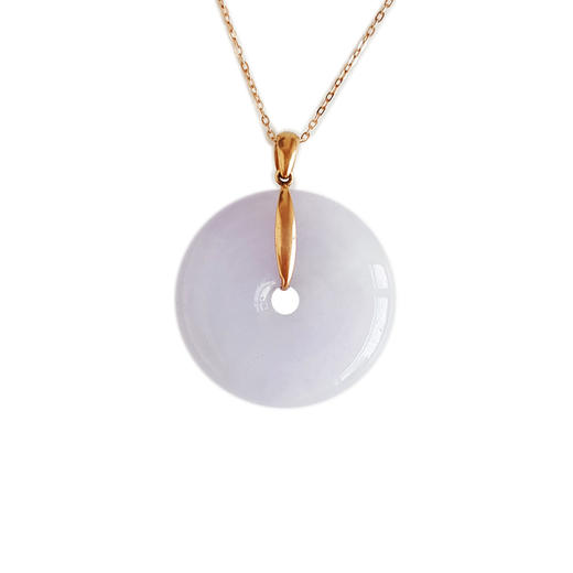 【天然正品】A货翡翠AU750玫瑰金镶天然细腻糯种紫罗兰平安扣翡翠吊坠项链29.6*23.5*6.5MM(皆取最大值)链长：45CM（长度可调节） 020425AH45 商品图0