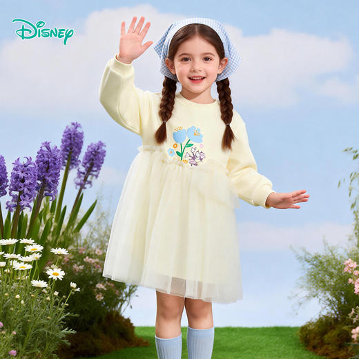 迪士尼（Disney）女童长袖连衣裙甜美休闲外穿拼接卫衣网纱连衣裙2026春季新款裙装ZD1FQ003 商品图4