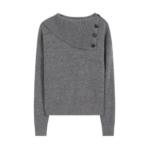 NEELLY纳俪商场同款冬新款设计感翻领针织衫女高级感灰色休闲毛衣N25113A01147 商品图3