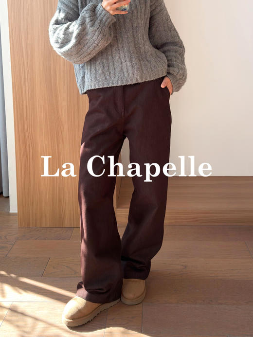 专柜实拍【工装风磨毛牛仔】拉夏贝尔/La Chapelle高腰后松紧百搭直筒阔腿裤显瘦长裤 商品图3