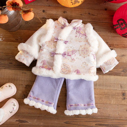 🧨女童拜年服中国风小女孩冬季加绒加厚唐装女宝宝过年衣服中式套装聚 商品图0
