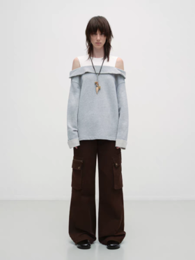 出逃赤岗西/25AWS15/设计感假两件拼接套头卫衣