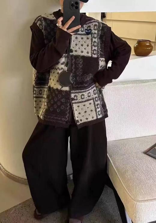 F010710慵懒复古感大地色系拼色针织无袖马甲女 商品图5