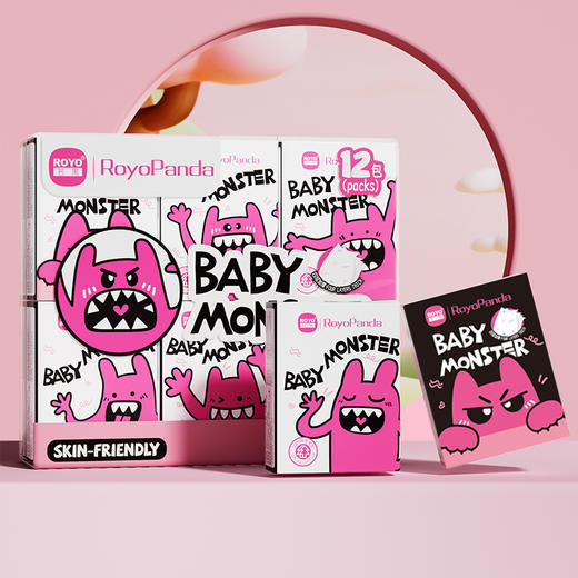 若禺RoyoPanda手帕纸小怪兽印花4层7片/包12包/条到手条无香型100%原生浆柔软可湿水用RS2301 商品图5