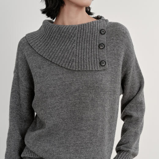 NEELLY纳俪商场同款冬新款设计感翻领针织衫女高级感灰色休闲毛衣N25113A01147 商品图2