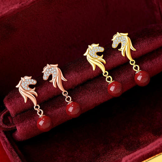 【好运加马】纯银朱砂生肖马年独角兽耳饰【JHY-E001206M】 商品图3