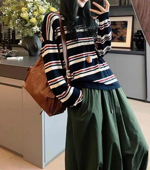 F010749韩系减龄羊毛柔软慵懒条纹针织衫女毛衣秋冬款 商品图1