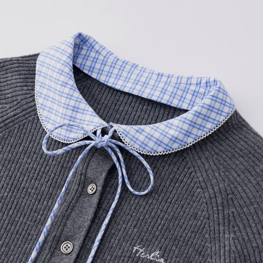 HERLIAN 2026年春季新品不对称领拼接女士长袖针织开衫上衣 商品图3