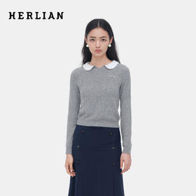 HERLIAN 2026年春季新品波点娃娃领撞色套头针织衫女上衣