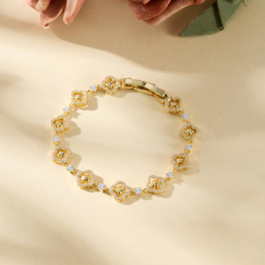 三彩2026新款镀金镶锆石四叶草窗花可旋转手链国风复古松弛文艺 商品图4