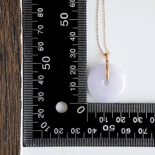 【天然正品】A货翡翠AU750玫瑰金镶天然细腻糯种紫罗兰平安扣翡翠吊坠项链29.6*23.5*6.5MM(皆取最大值)链长：45CM（长度可调节） 020425AH45 商品图2