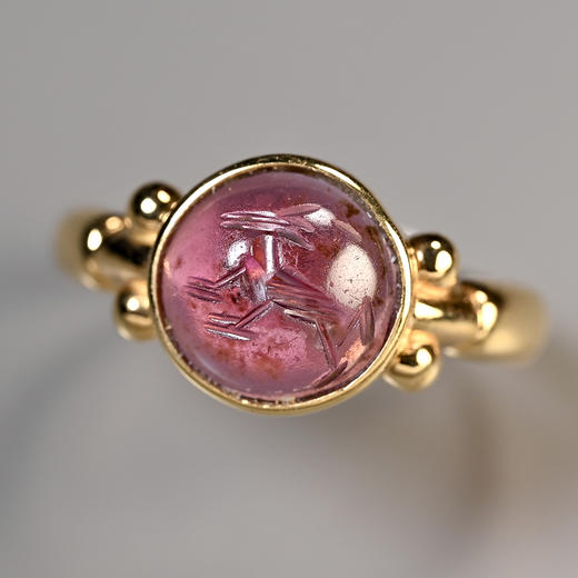 萨珊波斯石榴石动物纹印章珠戒指 商品图5