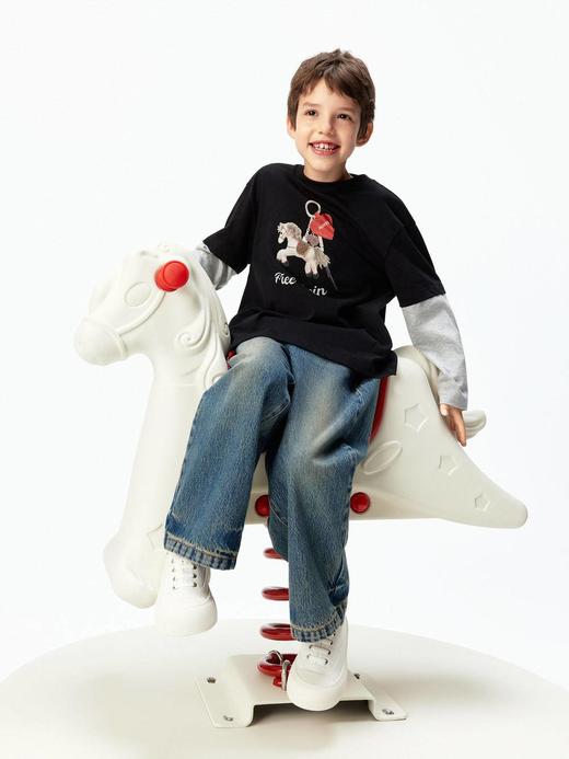 【春上新】8楼摩安珂儿童little MO&Co.26年春季新款100%棉男女同款5A针织抗菌拼接长袖T恤KBF1TEE20【吊牌价： 329元 ，活动价：296元】 商品图5