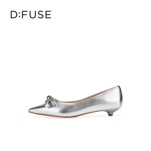 Dfuse迪芙斯2026春季新款尖头双条钉珠蝴蝶结皱纹羊皮小猫跟单鞋女鞋DFE1111050 商品图7
