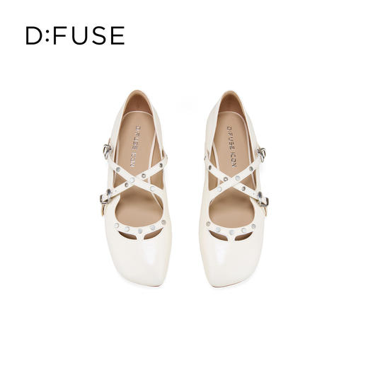 Dfuse迪芙斯2026春季新款尖头双条带铆钉甜酷朋克亮面漆皮单鞋平跟鞋DFE1111048 商品图14
