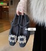 水钻毛呢玛丽珍秋冬加绒方头一字带小粗跟保暖法式女神鞋 商品缩略图6