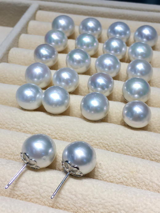 【私席真珠·新年盛宴】一口价·11-12mm澳白馒头 S925银镶澳白珍珠耳针 商品图2
