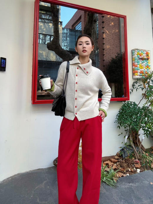 【新年系列】噢蜜ooomeooo新年红松紧腰宽腿裤时髦精仪式感 商品图4