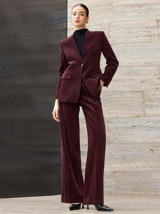 IWY/玫瑰砂岩豆沙红秋冬款灯芯绒无领西装西裤OL通勤套装CPM2586 商品图9