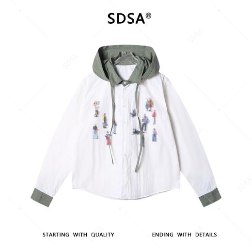 SS31227SDSA男士秋冬新款痞帅男装美式撞色人物印花连帽衬衫百搭宽松衬衣 商品图1