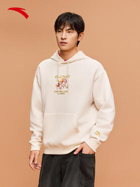 安踏好事发生加绒连帽马年卫衣男新年红色长袖运动上衣152618707S