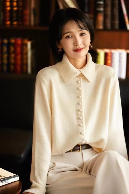 F010703冬季新款松软羊毛可立领可翻领纽扣针织开衫毛衣 商品图0