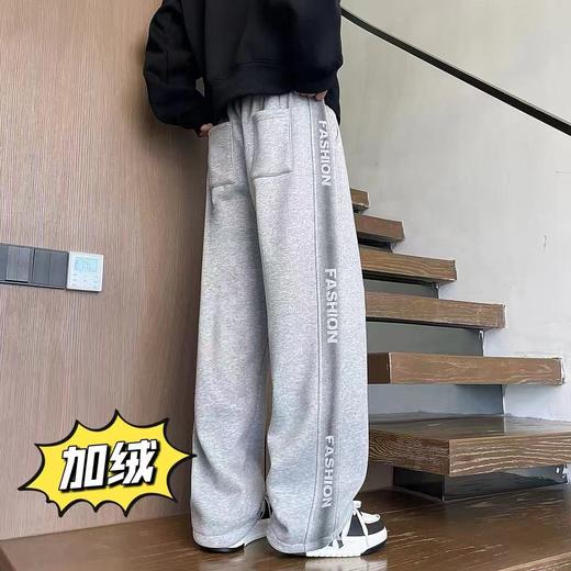F010740冬季加绒美式字母串标相拼运动休闲直筒卫裤 商品图1