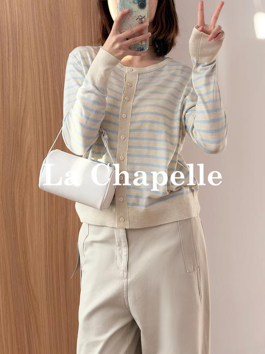 专柜实拍【绵羊毛+桑蚕丝】拉夏贝尔/La Chapelle垂感高级！长期主义实穿高性价比圆领刺绣条纹针织衫★ 商品图4