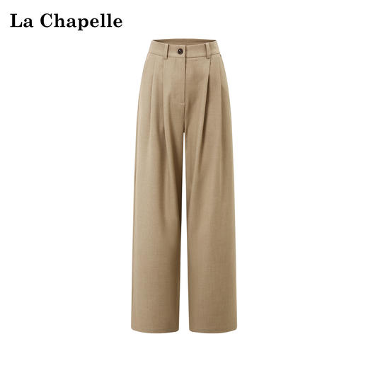 天猫同步【垂感通勤】拉夏贝尔/La Chapelle高级感含绵羊毛压褶圆标休闲裤女通勤直筒西装裤 商品图1