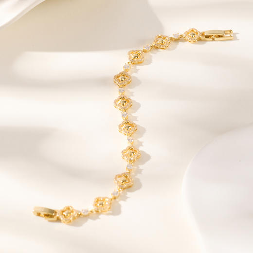 三彩2026新款镀金镶锆石四叶草窗花可旋转手链国风复古松弛文艺 商品图1