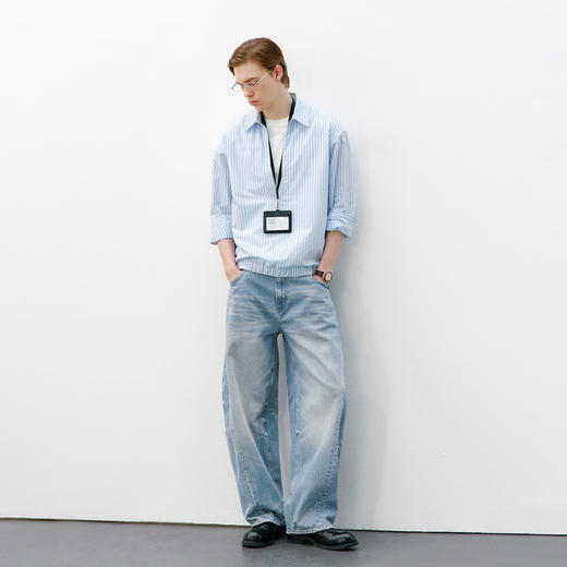 714street美式复古水洗做旧牛仔裤男2026春季潮牌休闲弧线弯刀裤 商品图3