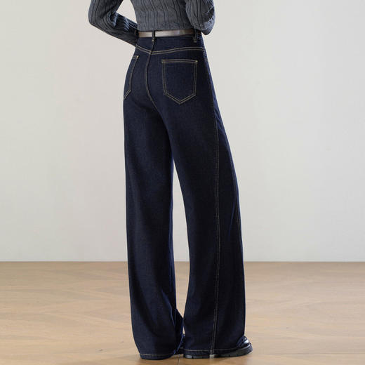 「自」全新升级【铂金会员174/天猫229/差价55】(40537)洛诗琳浅蓝色高腰弯刀牛仔裤2026新款百搭加绒显瘦阔腿裤女 商品图3