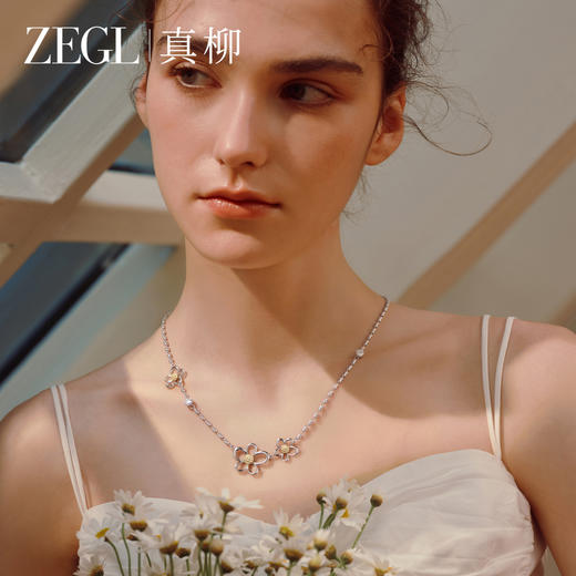 ZEGL花漫系列花朵项链女款高级感轻奢小众锁骨链秋冬银色颈链配饰 商品图2
