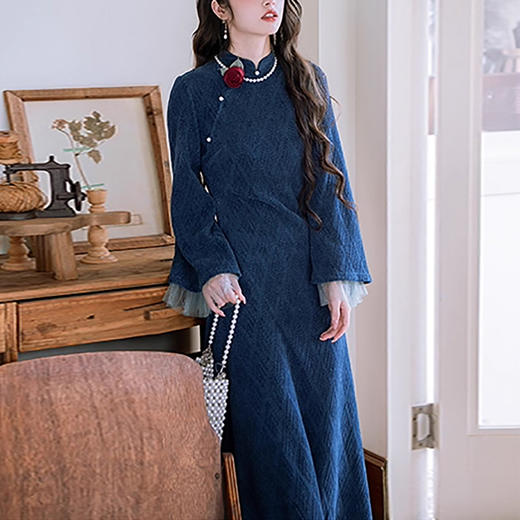 裁缝学苑AQ580复古改良旗袍纸样连衣裙秋冬雪尼尔网纱拼接打版裁剪图纸 商品图3