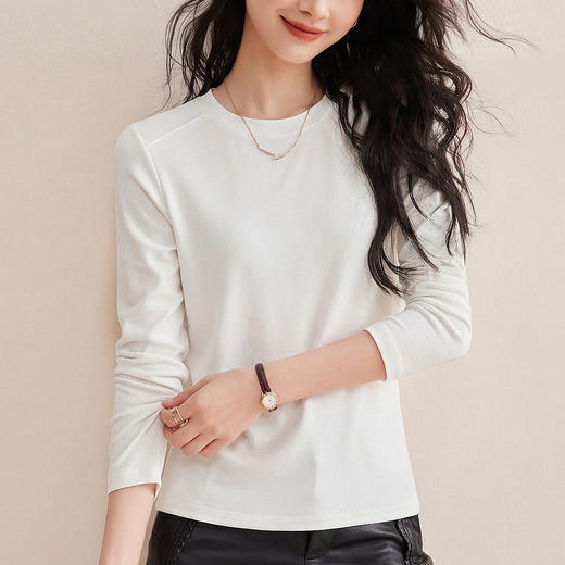 「自j」全新升级【铂金会员119/天猫159/差价40】(13014)洛诗琳含绵羊毛撞线正肩T恤2026春季新款简约设计感打底上衣 商品图2