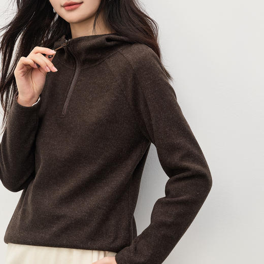 【1/21新品】熙世界lu风山系轻户外连帽卫衣女秋冬休闲仿毛呢半拉链套头衫上衣 商品图3