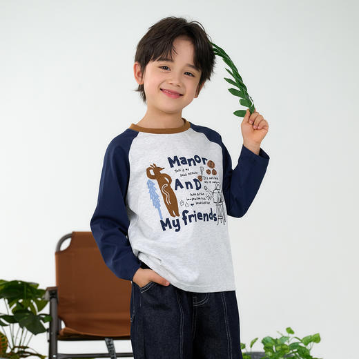 【10A抗菌纯棉】棉花堂休闲撞色插肩袖童装长袖T恤-FA61024 商品图10