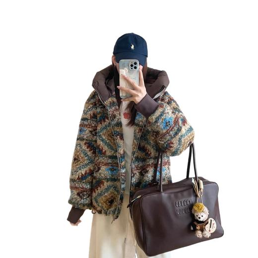 小众设计感！2026费尔岛90白鹅绒颗粒绒加厚外套连帽羽绒服女冬款！ 商品图4