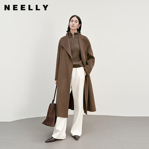 NEELLY纳俪商场同款冬新款复古廓形双面呢大衣女气质简约优雅外套N25111N01109 商品图0
